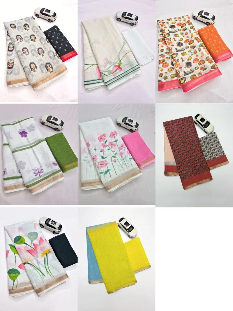 Sckr Flora D Linen Floral Printed Saree Collection 10