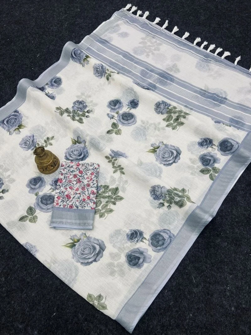 Sckr Flora E Linen Floral Printed Saree Collection 7