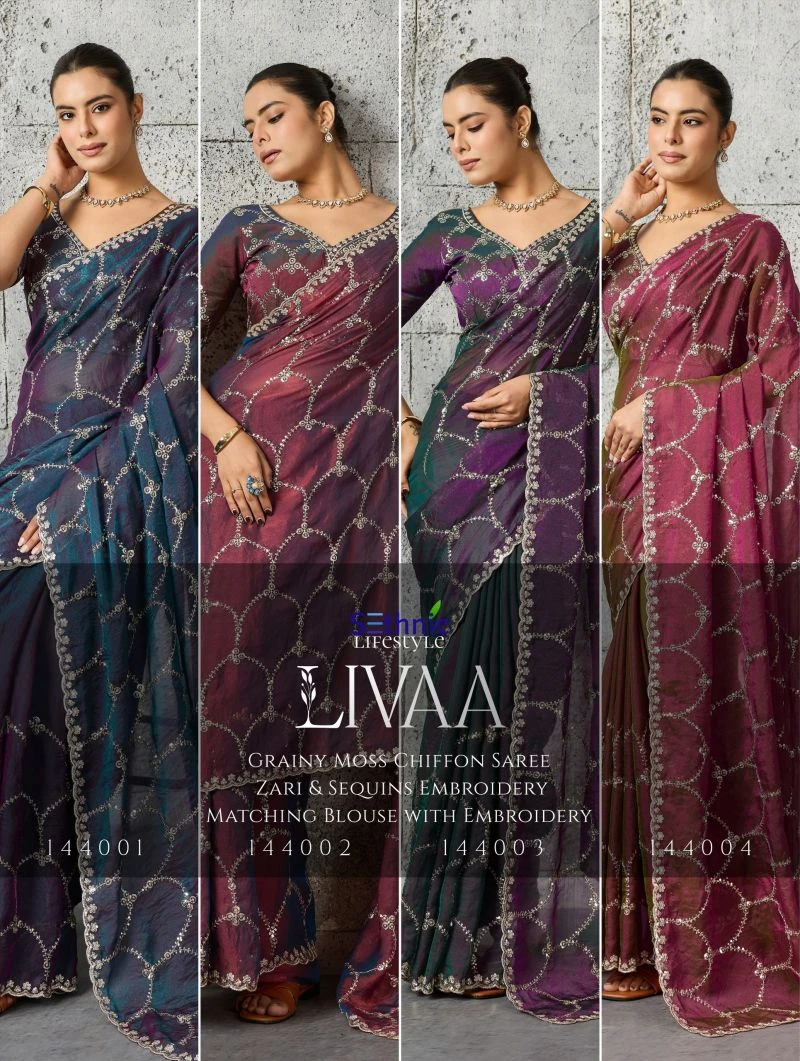 Sethnic Livaa Grainy Moss Chiffon Sequence Embroidered Saree Collection 10