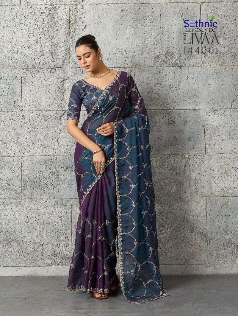 Sethnic Livaa Grainy Moss Chiffon Sequence Embroidered Saree Collection 2