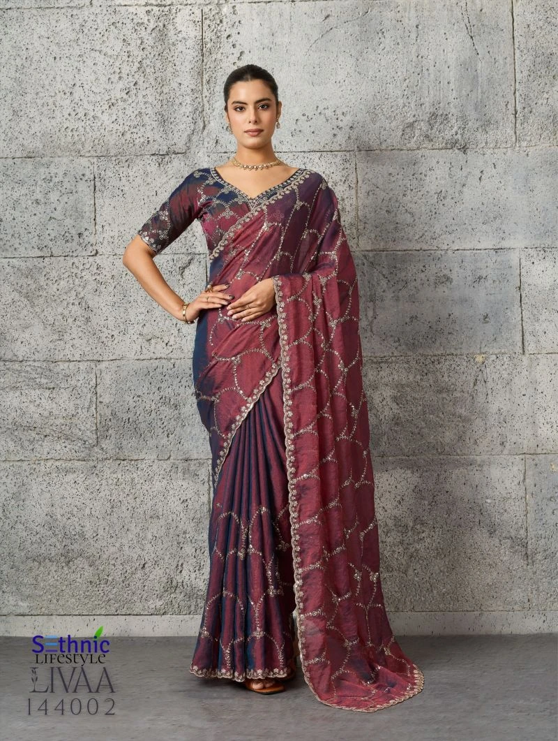 Sethnic Livaa Grainy Moss Chiffon Sequence Embroidered Saree Collection 3