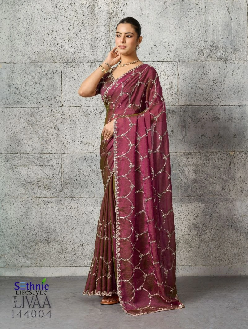 Sethnic Livaa Grainy Moss Chiffon Sequence Embroidered Saree Collection 4