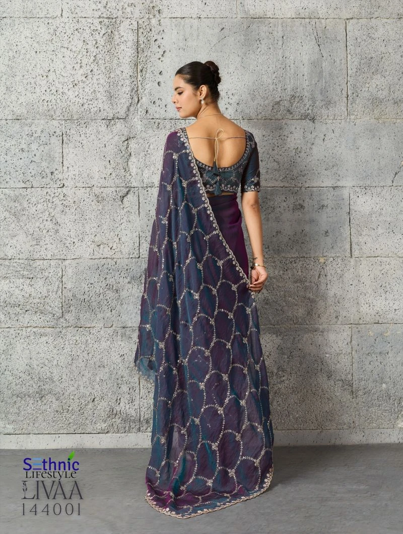 Sethnic Livaa Grainy Moss Chiffon Sequence Embroidered Saree Collection 6