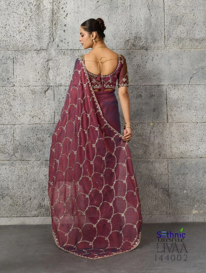 Sethnic Livaa Grainy Moss Chiffon Sequence Embroidered Saree Collection 7