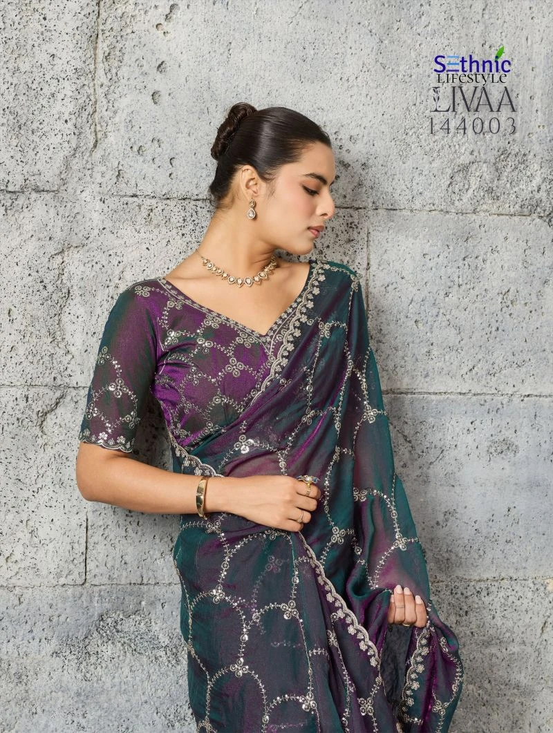 Sethnic Livaa Grainy Moss Chiffon Sequence Embroidered Saree Collection 8