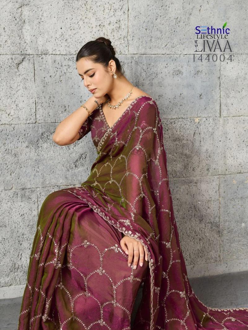 Sethnic Livaa Grainy Moss Chiffon Sequence Embroidered Saree Collection 9
