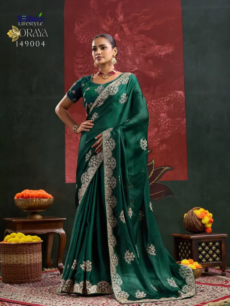 Sethnic Soraya Satin Chiffon Embroidery And Zarkan Work Saree Collection 4