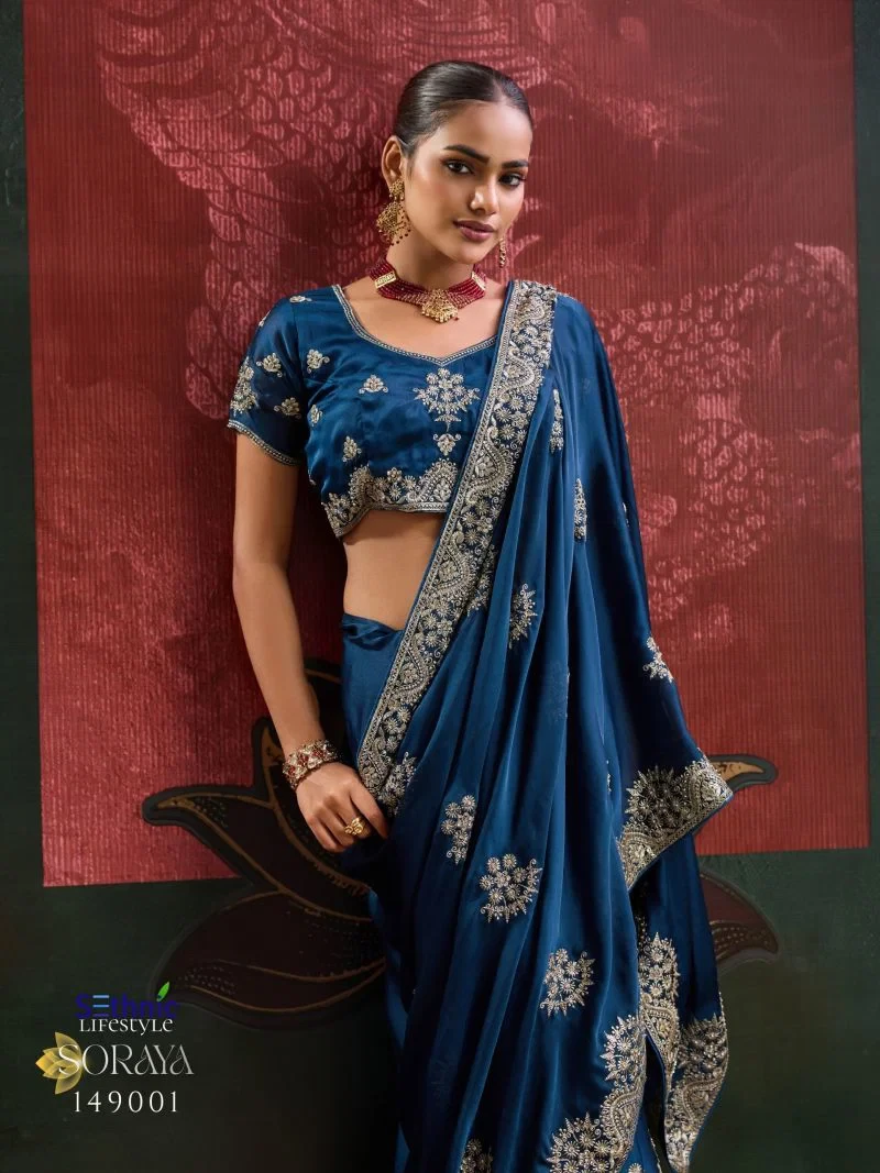 Sethnic Soraya Satin Chiffon Embroidery And Zarkan Work Saree Collection 7