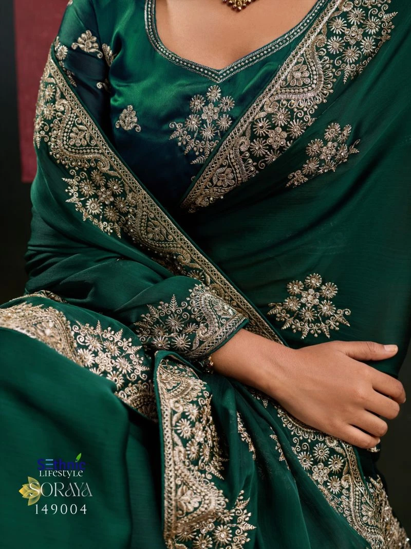 Sethnic Soraya Satin Chiffon Embroidery And Zarkan Work Saree Collection 9