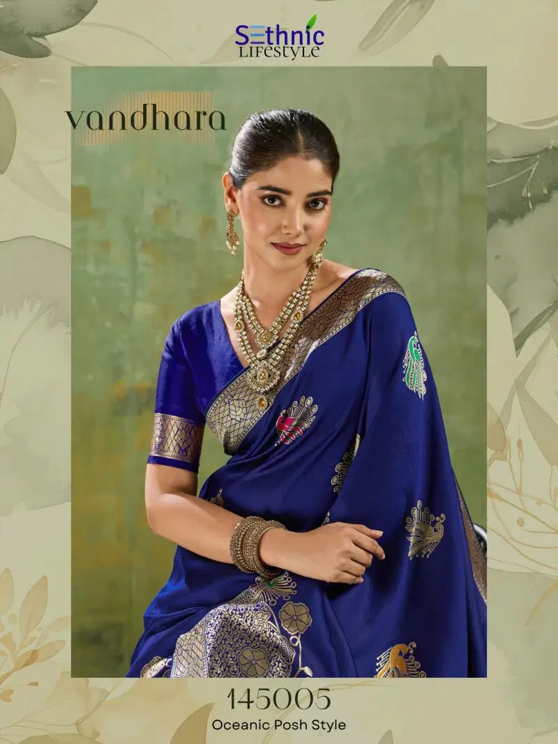 Sethnic Vandhara Twill Banarasi Silk Zari Meenakari Work Saree Collection 11