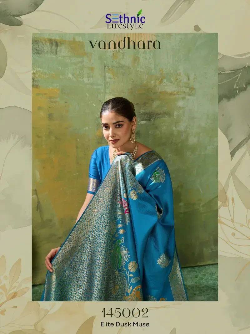 Sethnic Vandhara Twill Banarasi Silk Zari Meenakari Work Saree Collection 12