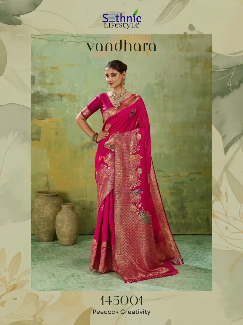 Sethnic Vandhara Twill Banarasi Silk Zari Meenakari Work Saree Collection 2