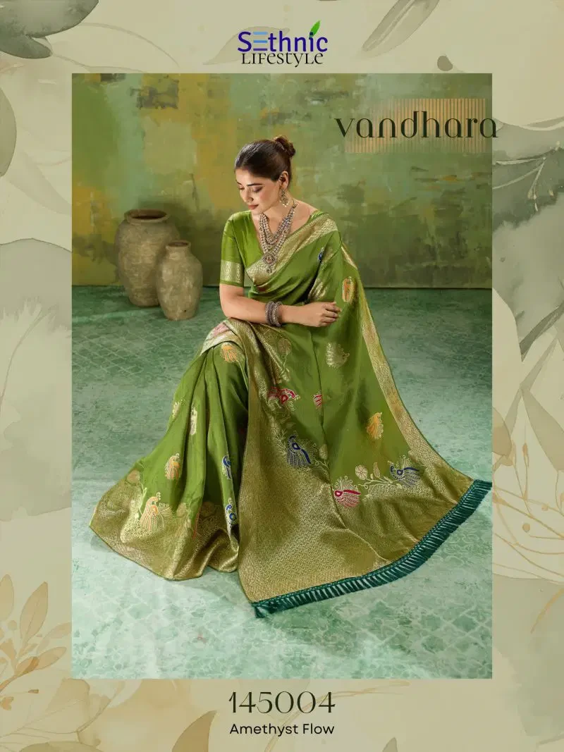 Sethnic Vandhara Twill Banarasi Silk Zari Meenakari Work Saree Collection 3