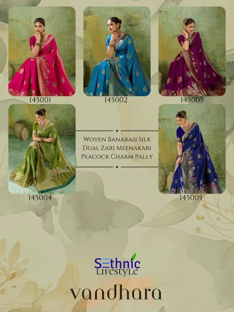 Sethnic Vandhara Twill Banarasi Silk Zari Meenakari Work Saree Collection 4