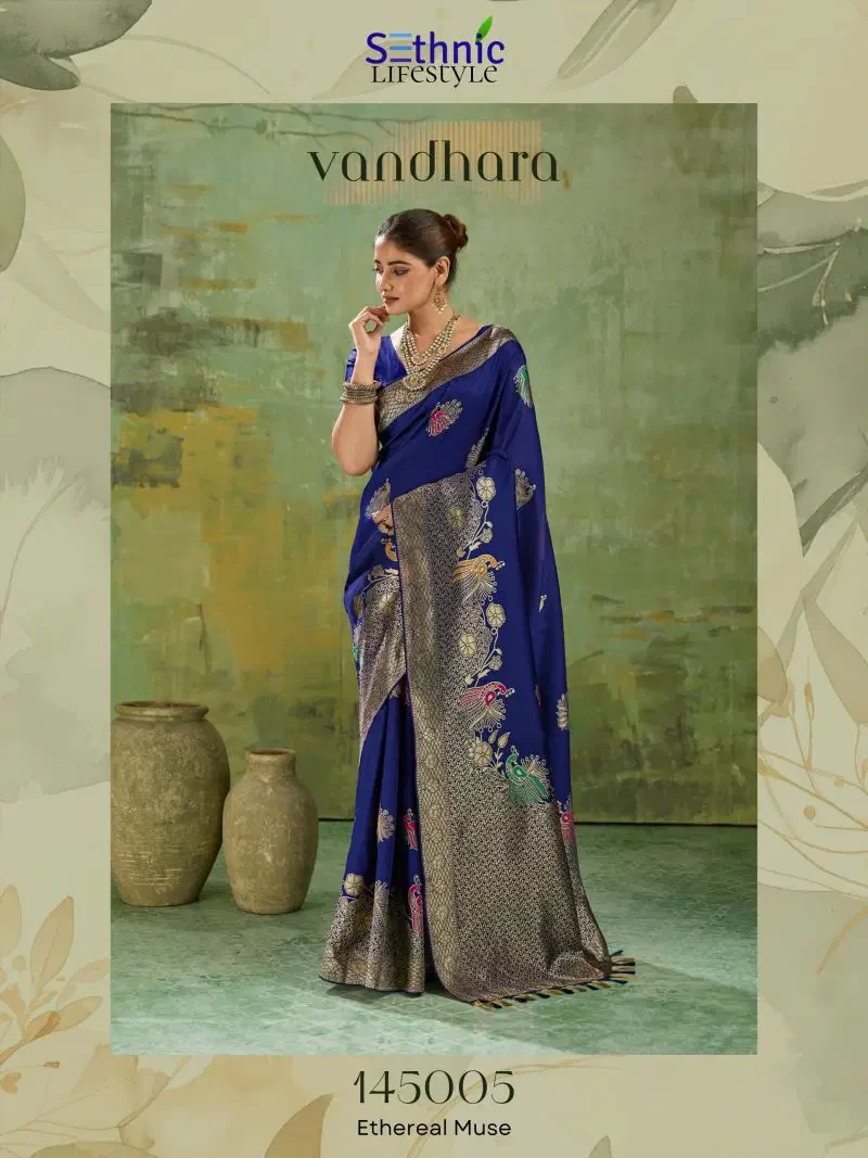 Sethnic Vandhara Twill Banarasi Silk Zari Meenakari Work Saree Collection 5