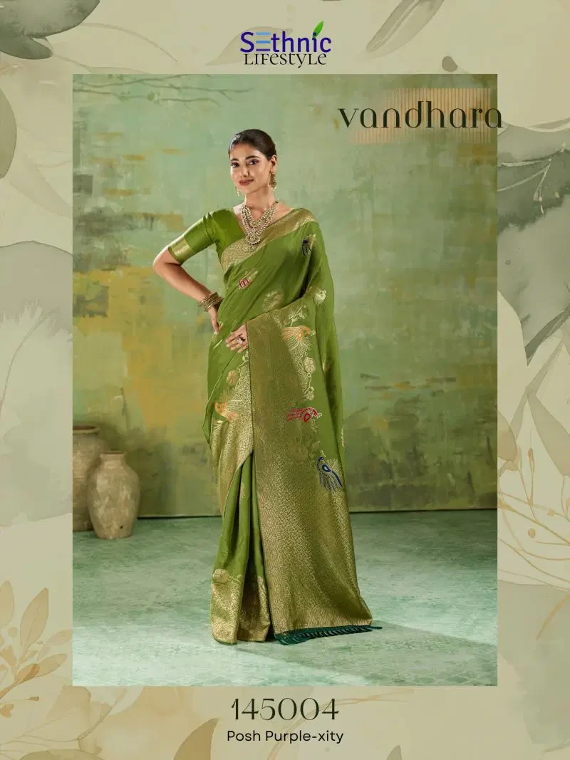 Sethnic Vandhara Twill Banarasi Silk Zari Meenakari Work Saree Collection 6