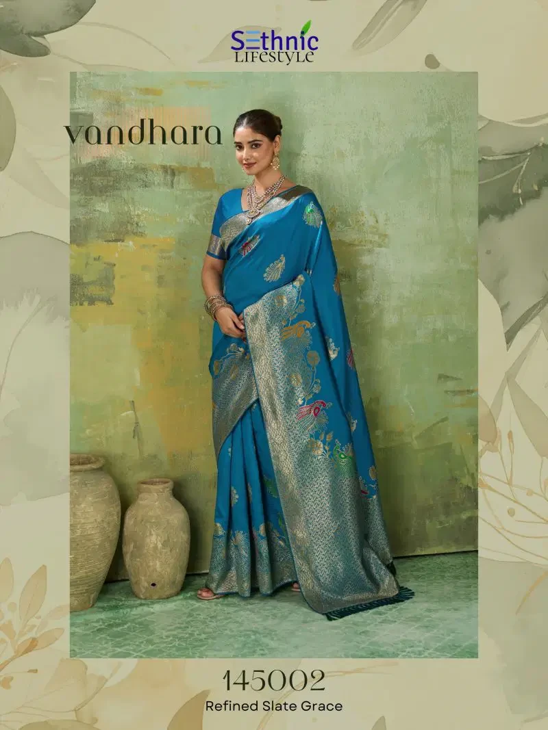 Sethnic Vandhara Twill Banarasi Silk Zari Meenakari Work Saree Collection 8