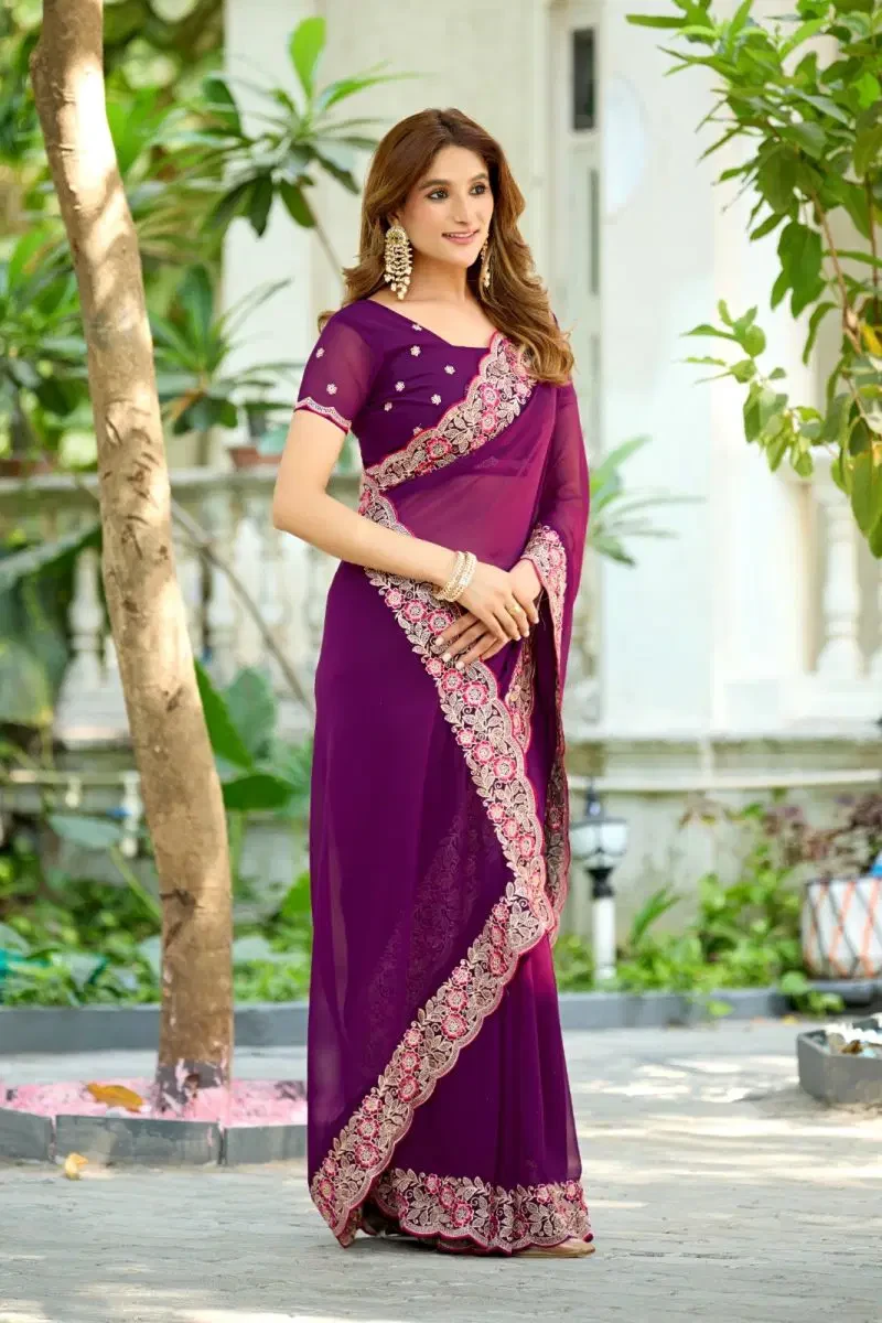 Shilpa Kf Georgette Embroidered Cut Work Border Saree