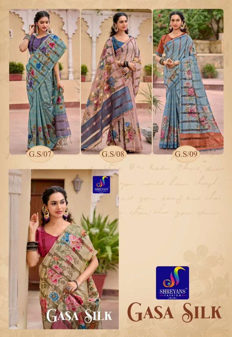 Shreyans Gasa Silk Tusser Silk Printed Saree Collection 4