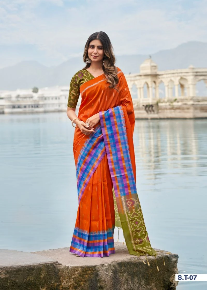 Shvetambar Silk Tarbana Soft Silk Ikkat Printed Saree Collection