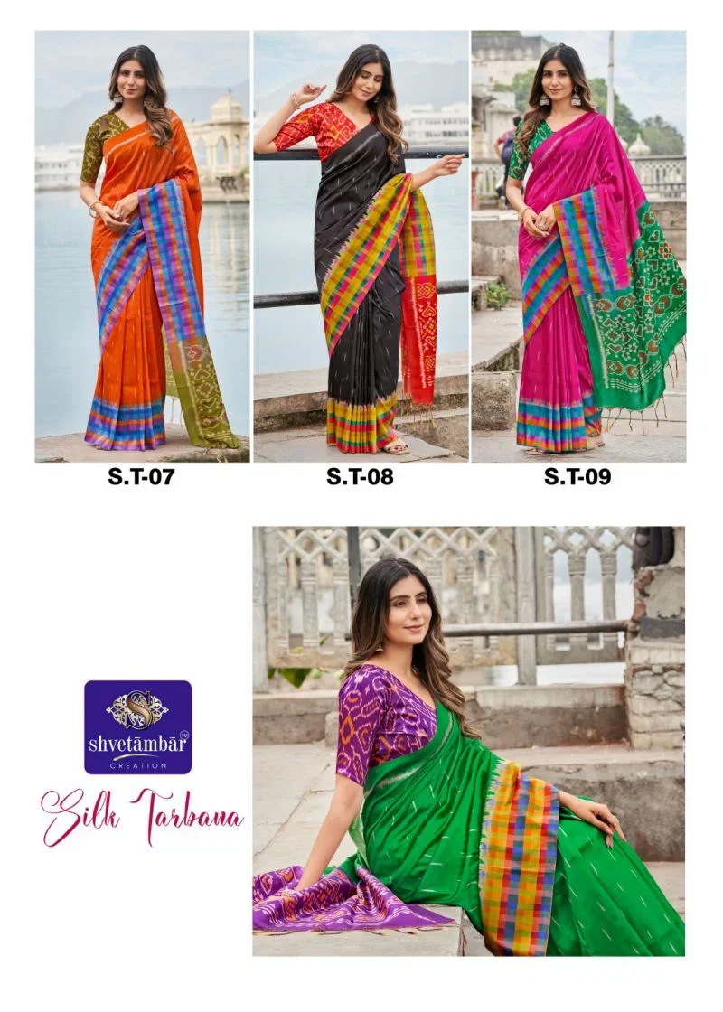 Shvetambar Silk Tarbana Soft Silk Ikkat Printed Saree Collection