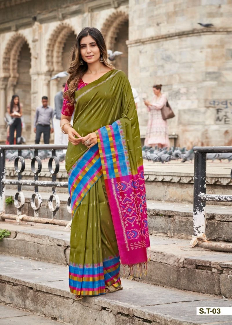 Shvetambar Silk Tarbana Soft Silk Ikkat Printed Saree Collection