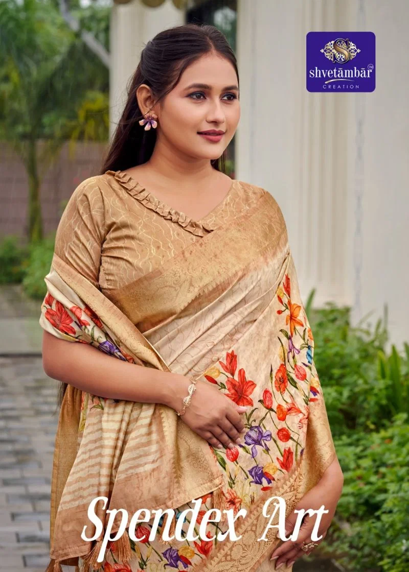 Shvetambar Spendex Art Soft Silk Floral Printed Saree