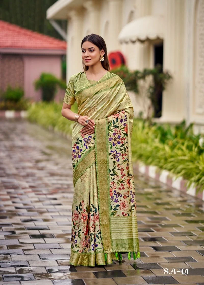 Shvetambar Spendex Art Soft Silk Floral Printed Saree 10