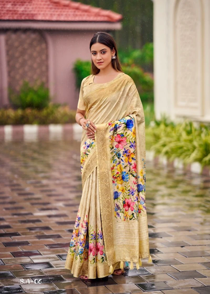Shvetambar Spendex Art Soft Silk Floral Printed Saree 4
