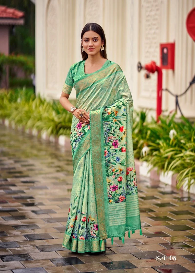 Shvetambar Spendex Art Soft Silk Floral Printed Saree 5