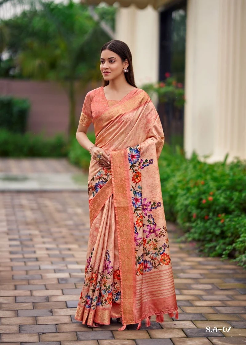 Shvetambar Spendex Art Soft Silk Floral Printed Saree 7