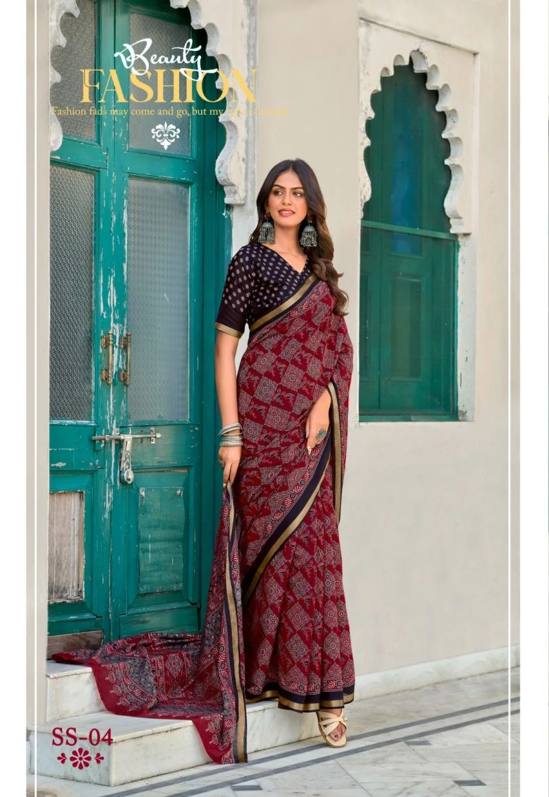 Sinduri Silk Cotton With Mirror Worked Saree Collection 10