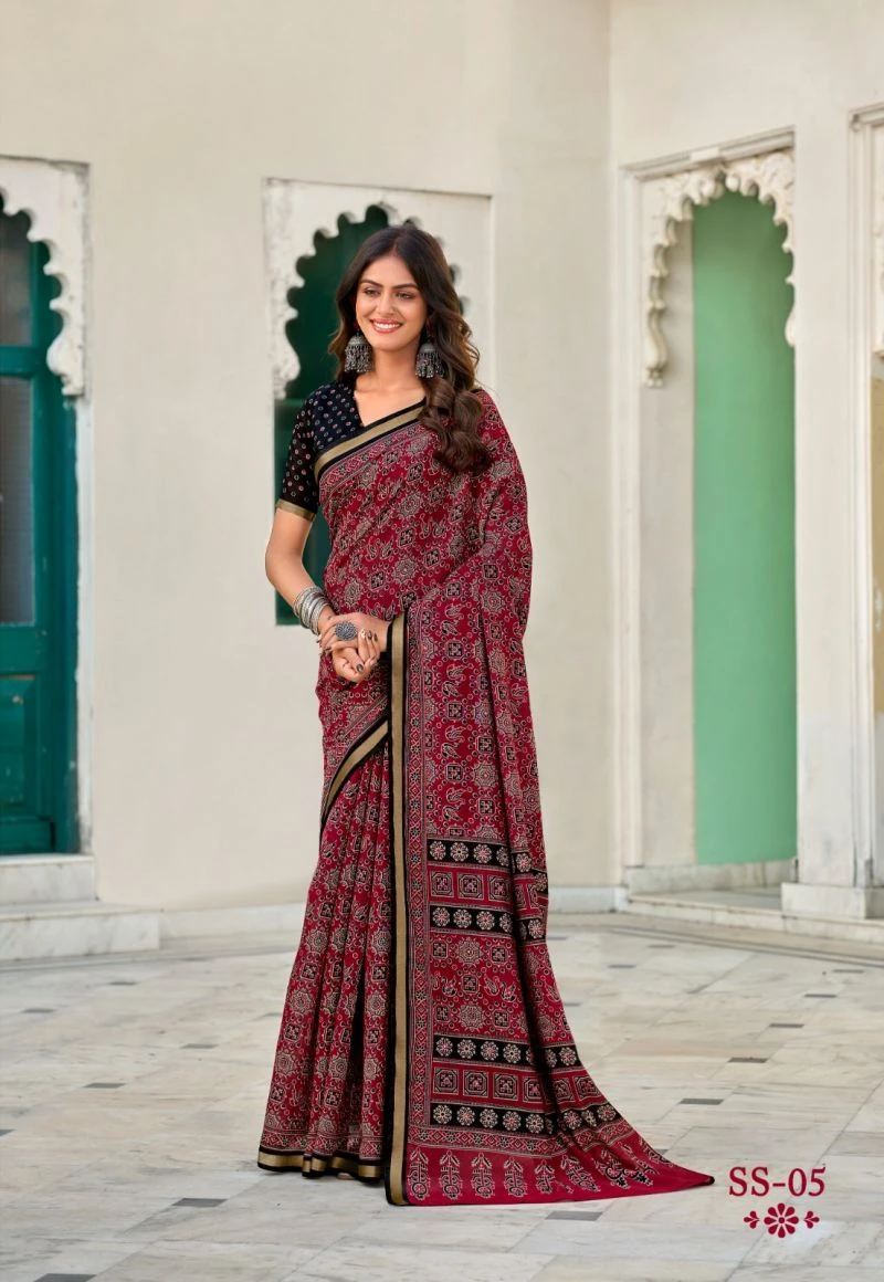 Sinduri Silk Cotton With Mirror Worked Saree Collection 11