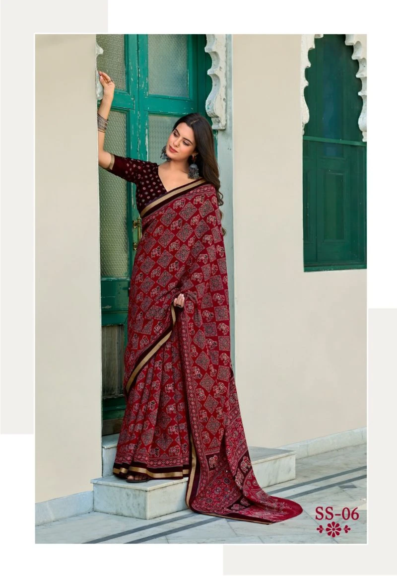 Sinduri Silk Cotton With Mirror Worked Saree Collection 2