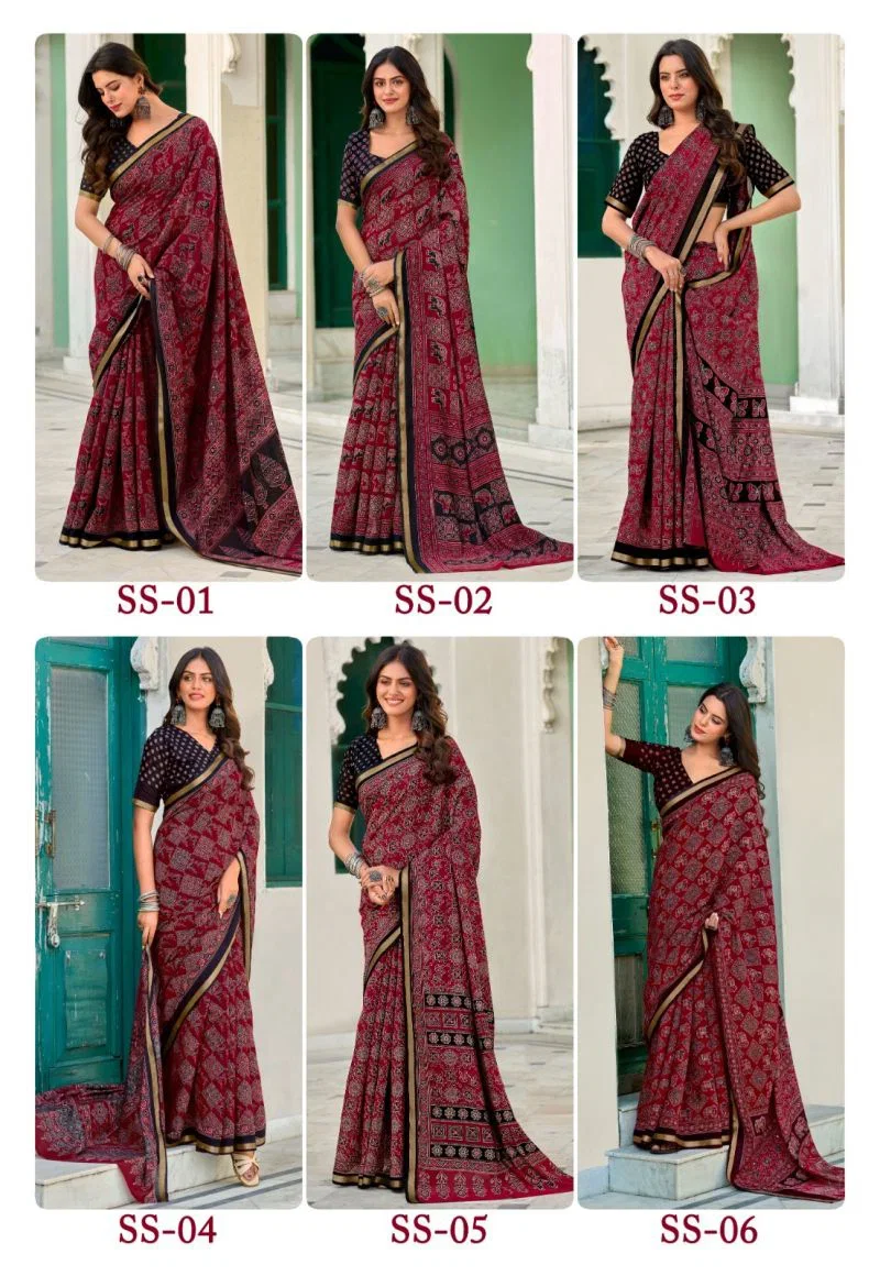 Sinduri Silk Cotton With Mirror Worked Saree Collection 3