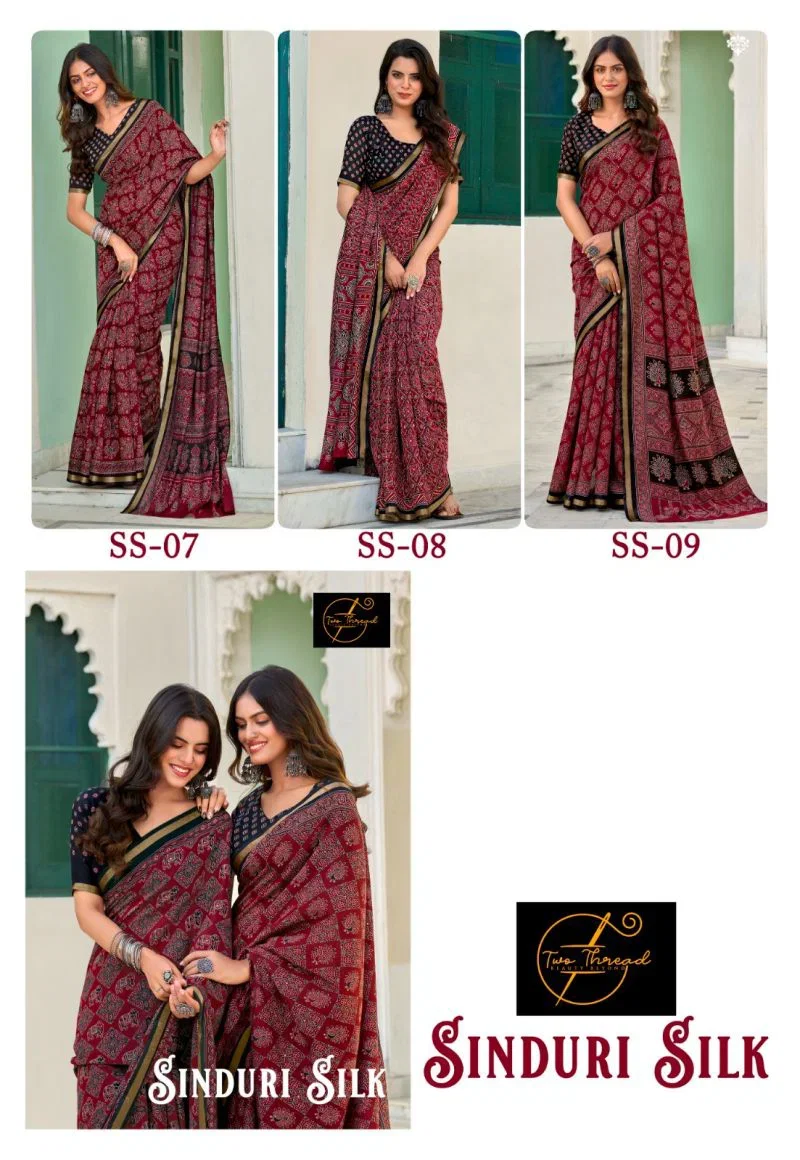 Sinduri Silk Cotton With Mirror Worked Saree Collection 4