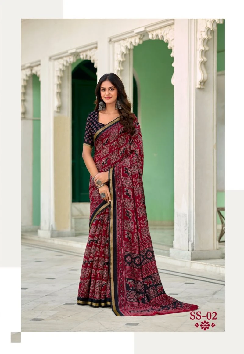 Sinduri Silk Cotton With Mirror Worked Saree Collection 6