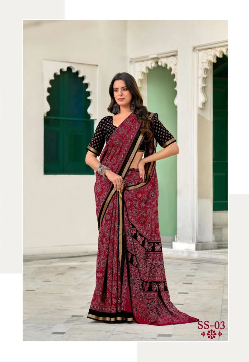 Sinduri Silk Cotton With Mirror Worked Saree Collection 9