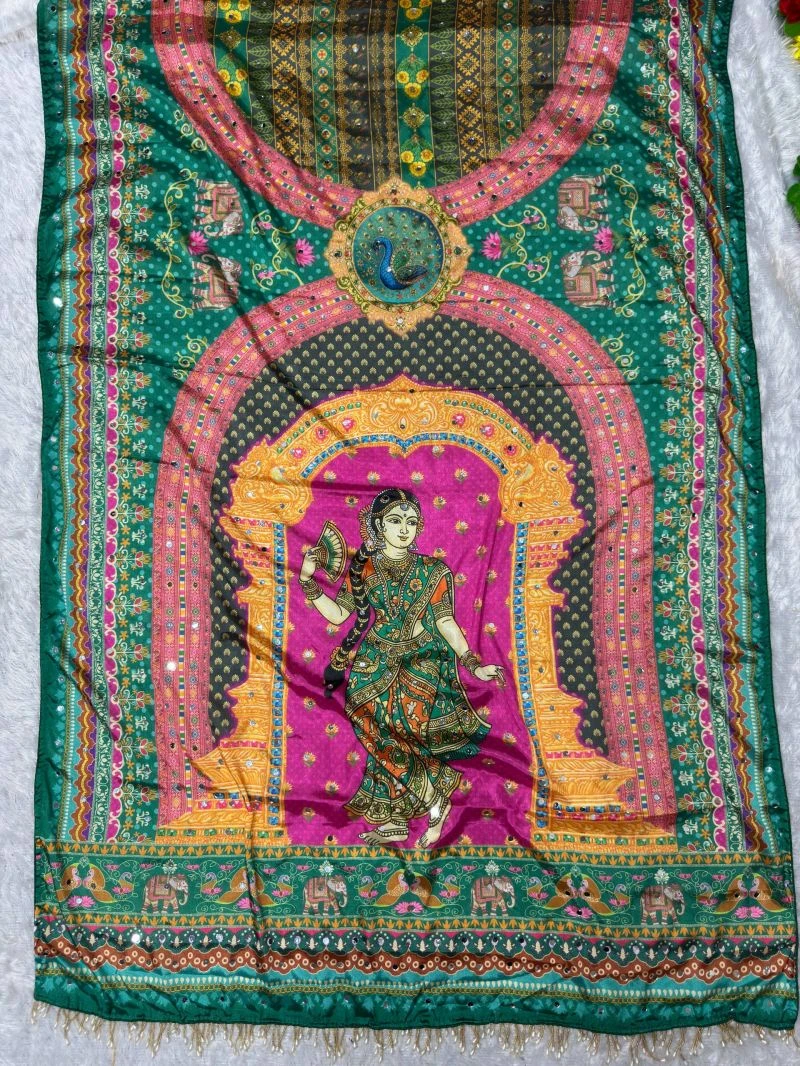 St D No 169 Chinon Silk Patola With Peacock Printed Saree 11