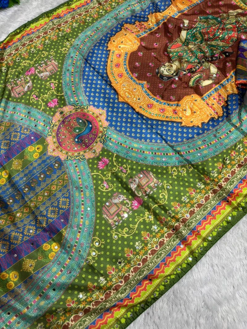 St D No 169 Chinon Silk Patola With Peacock Printed Saree 14