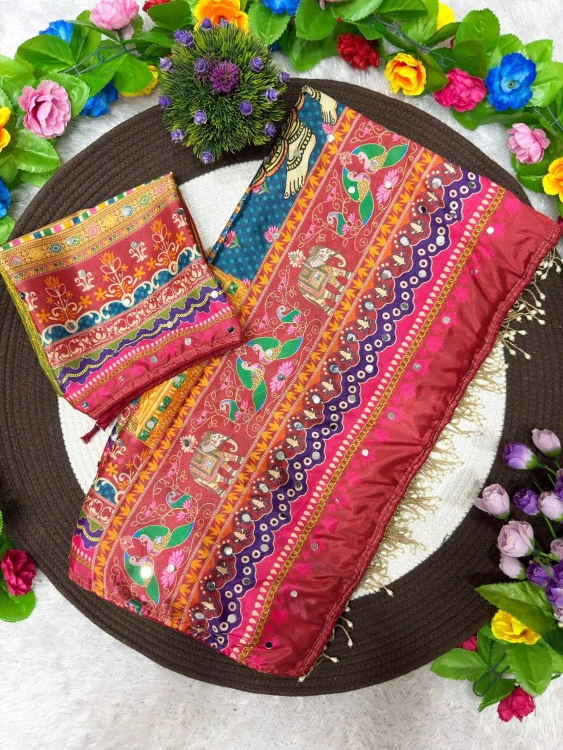 St D No 169 Chinon Silk Patola With Peacock Printed Saree 8