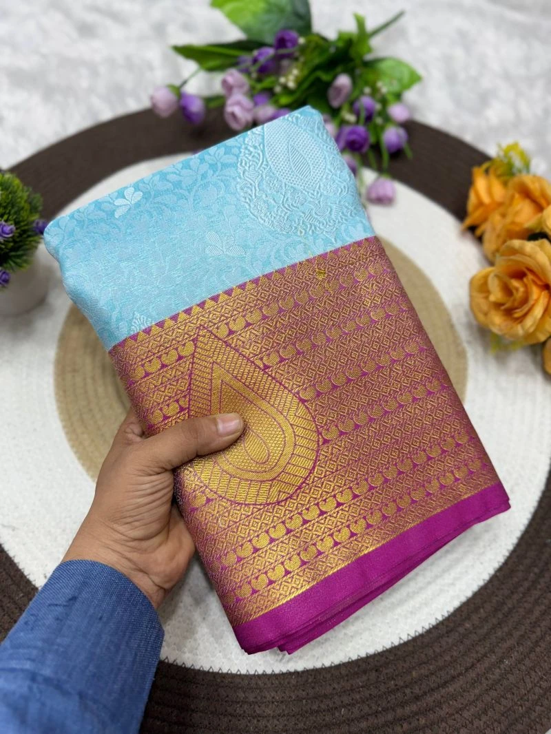 St D No 221 Jacquard Kanchi Pattu Semi Silk Saree Collection 16