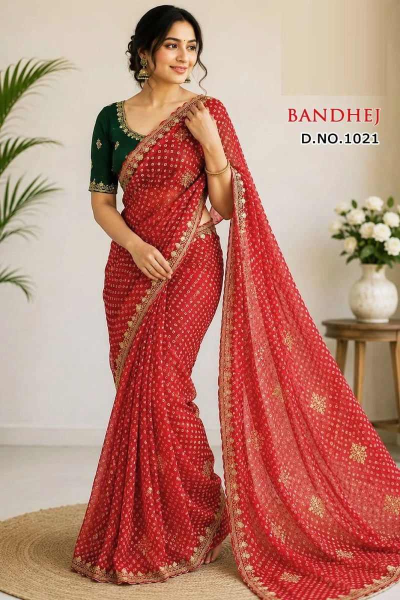 Sw Bandhej Vol 1 Georgette Bandhani Printed Designer Saree Collection 3
