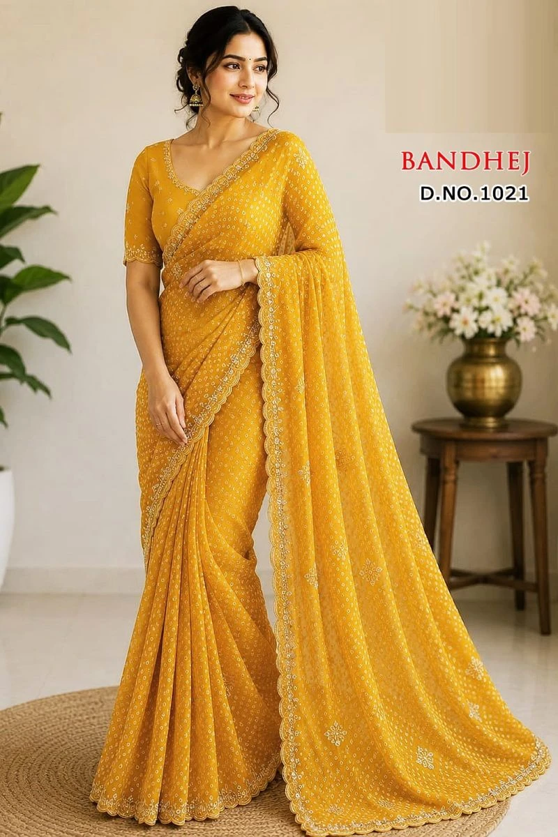 Sw Bandhej Vol 1 Georgette Bandhani Printed Designer Saree Collection 4