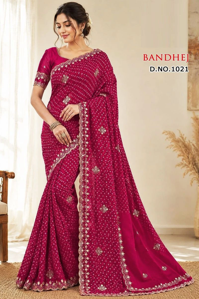 Sw Bandhej Vol 1 Georgette Bandhani Printed Designer Saree Collection 5