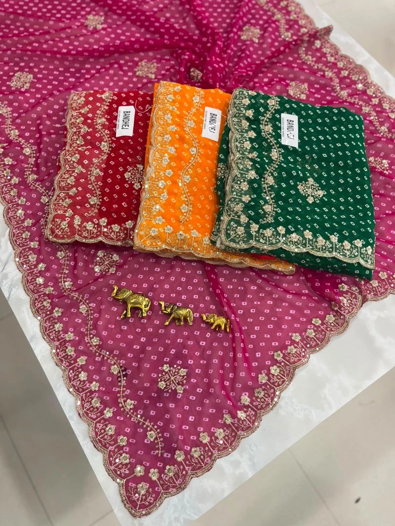 Sw Bandhej Vol 1 Georgette Bandhani Printed Designer Saree Collection 6