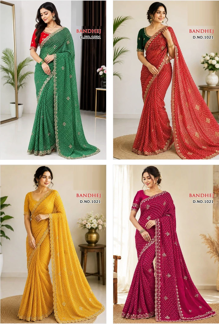 Sw Bandhej Vol 1 Georgette Bandhani Printed Designer Saree Collection 7