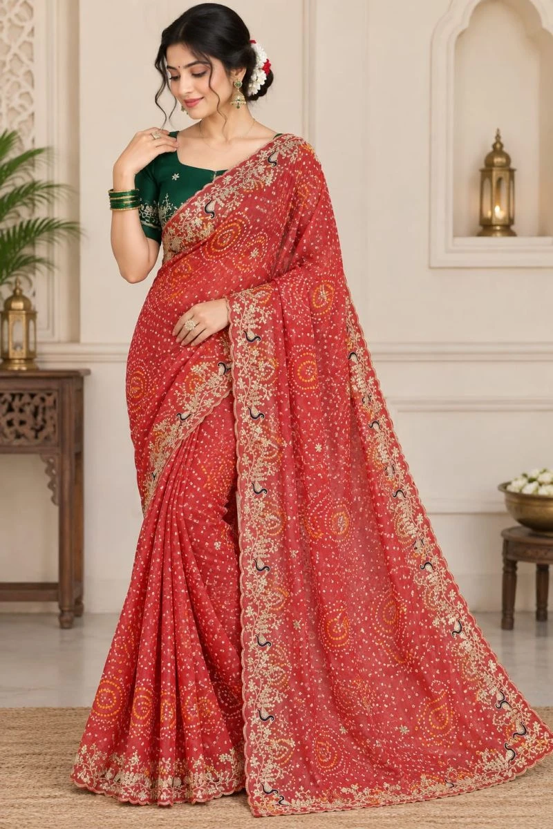 Sw Morpankh Vol 1 Georgette Bandhani Printed Designer Saree Collection 2