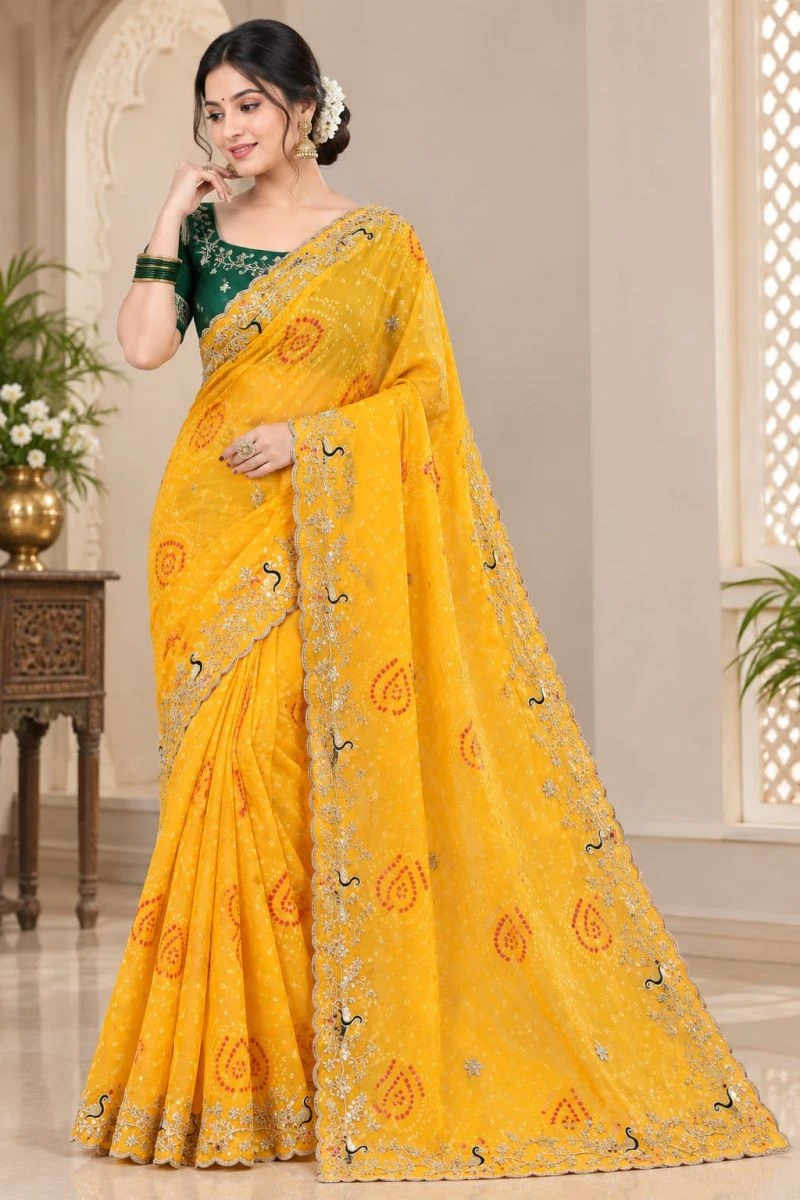 Sw Morpankh Vol 1 Georgette Bandhani Printed Designer Saree Collection 4