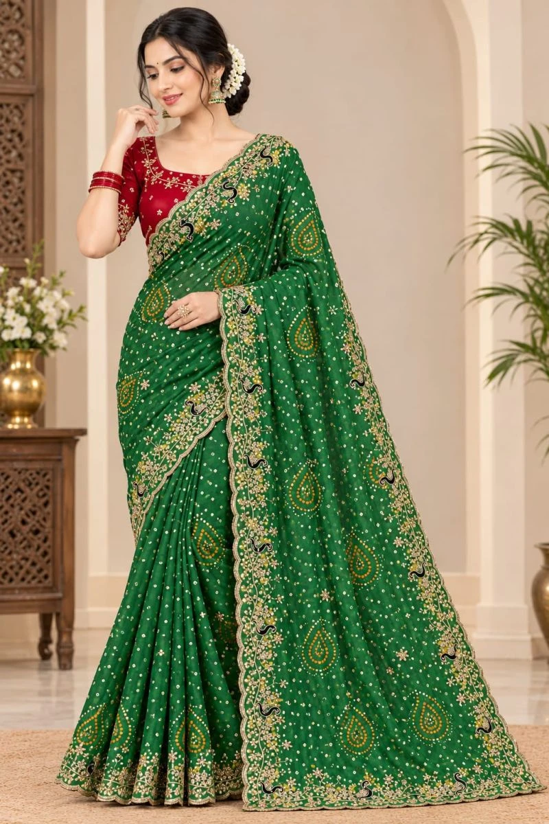 Sw Morpankh Vol 1 Georgette Bandhani Printed Designer Saree Collection 5